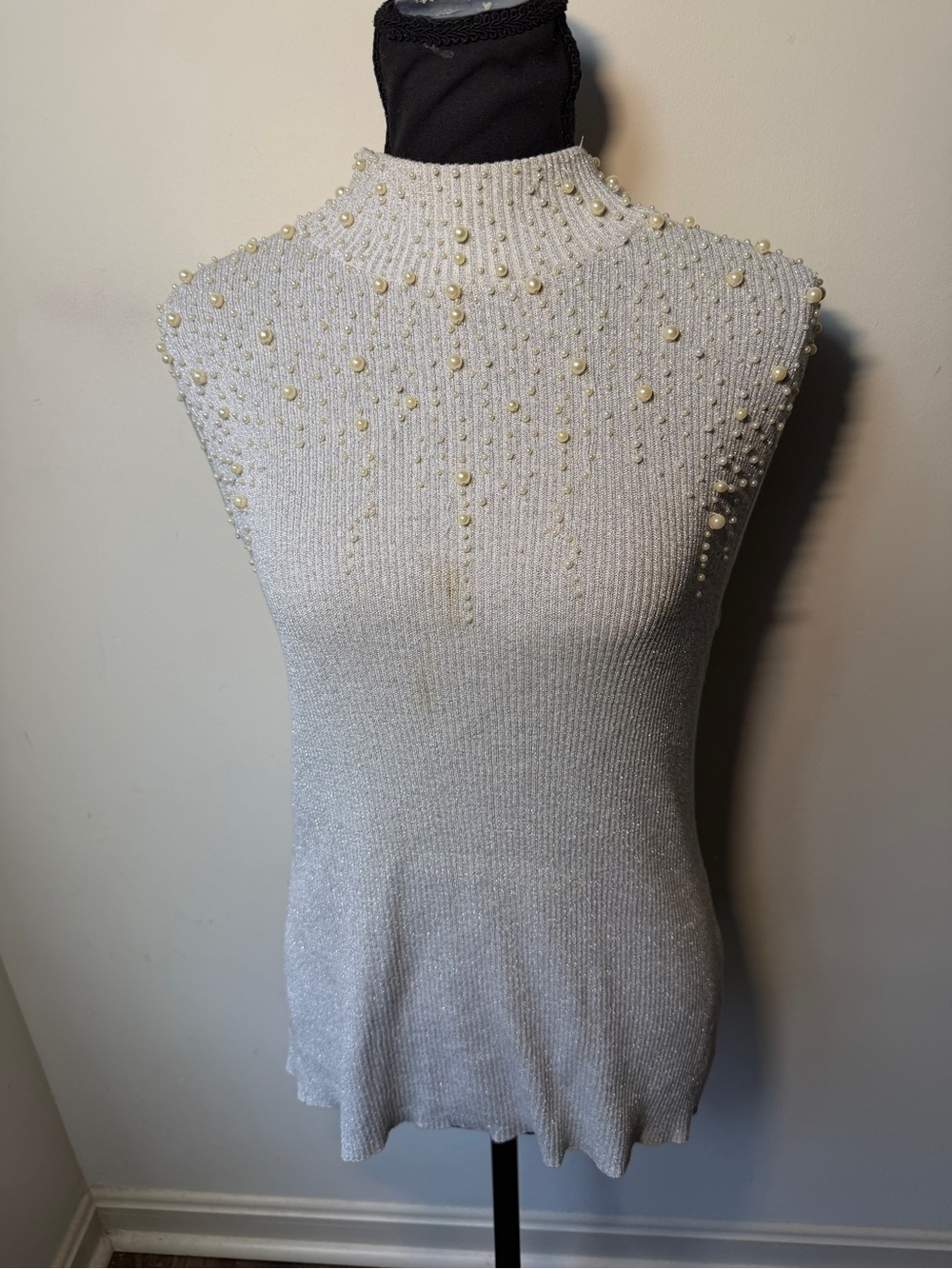 Once Again Women’s L Silver Metallic Mock Neck Sweater